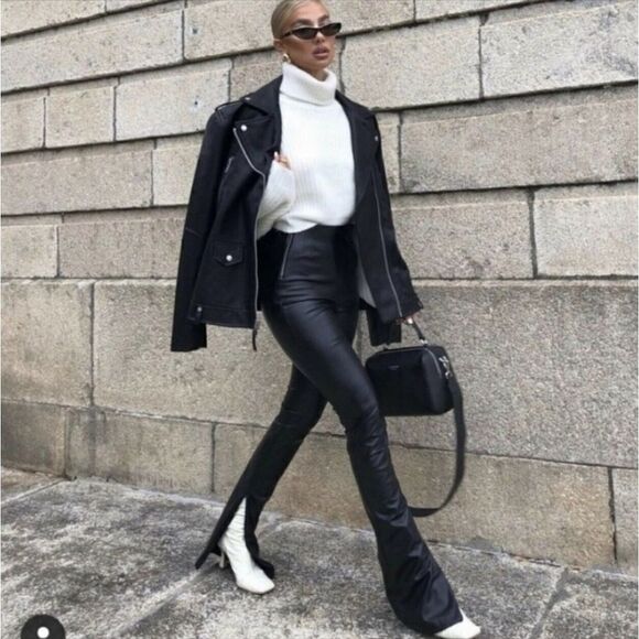 Zara Blogger Fave Faux Leather Pleated High Rise Pants - Picture 10 of 13